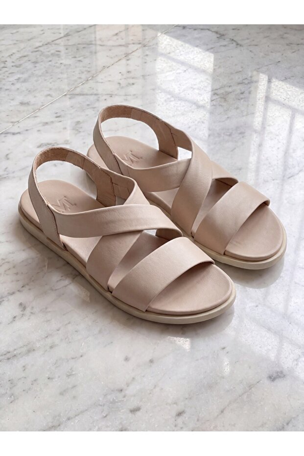 Women's Genuine Leather Cross-Strap Casual Sandals Comfortable Sole Summer Sandals