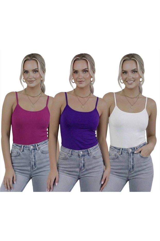 Women's Strappy Bodysuit 3-Pack Basic Thin Strappy Flexible Daily Top