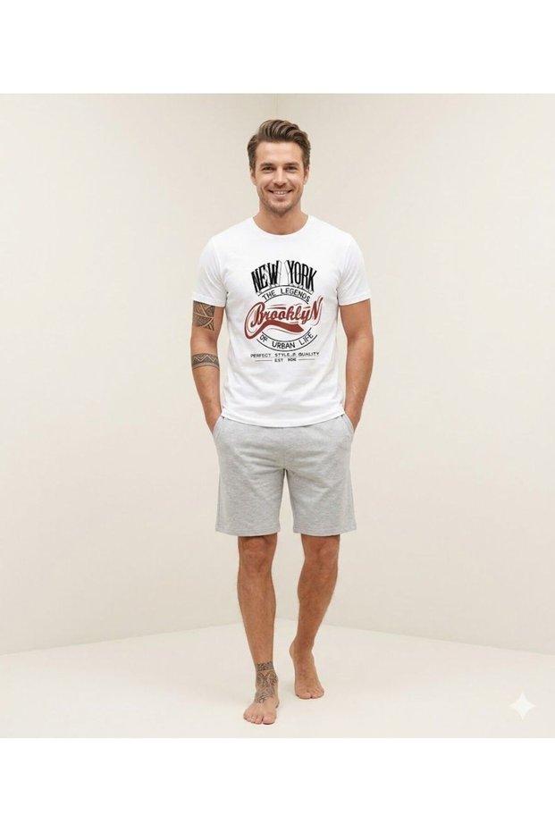 Father's Day White Men's Shorts T-Shirt Set 100% Cotton Sports Fitness New York Brooklyn America Print Comfortable Fit
