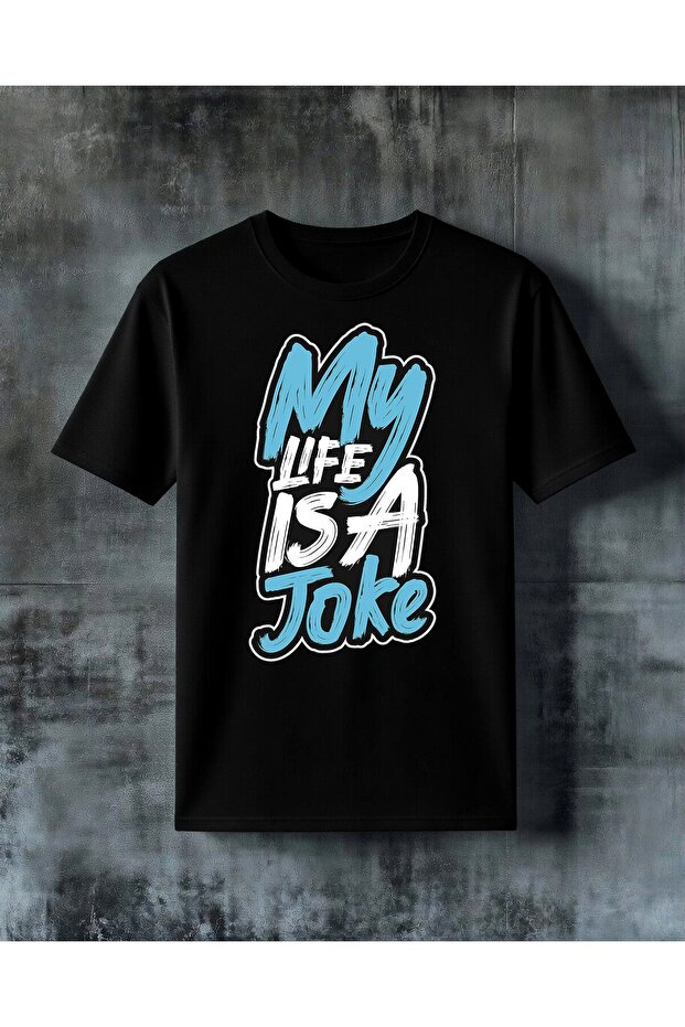 Life Is a Joke Blue Graffiti Printed Oversize T-Shirt
