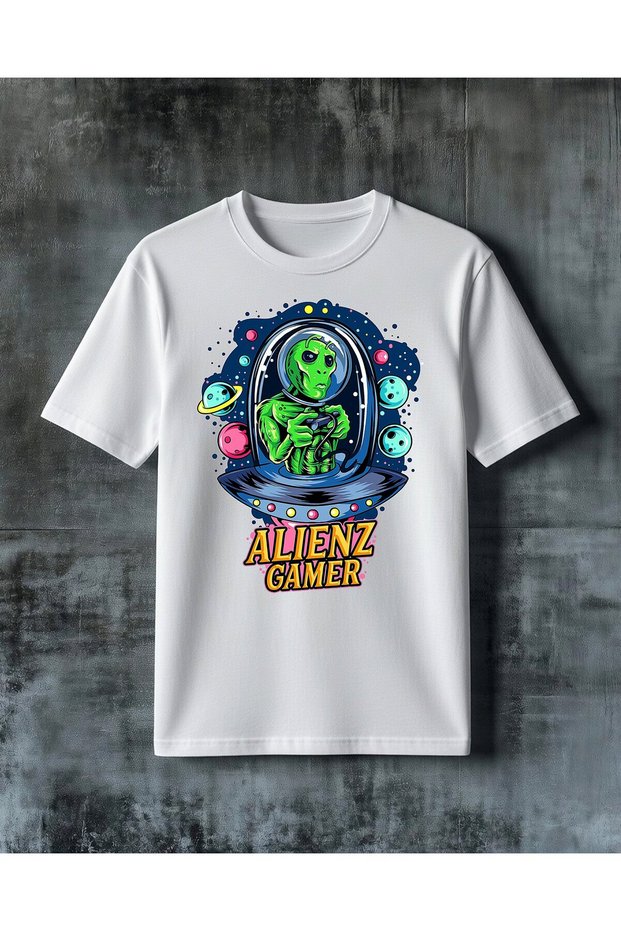 تي شيرت كبير الحجم مطبوع عليه alienz gamer alien