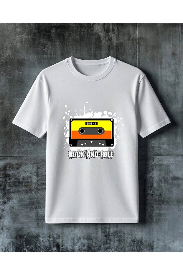 Rock and Roll Kaset Printed Oversize T-Shirt