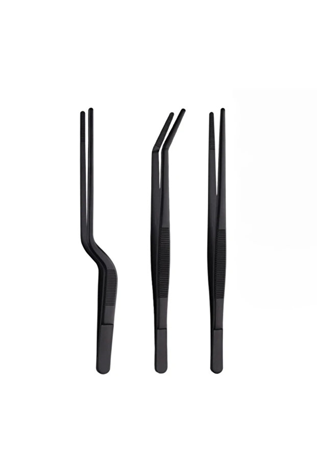 black 3 pcs 3/5/6 pcs Kitchen Tongs, Stainless Steel Culinary Plating Tweezers BBQ Tongs - Food Styl