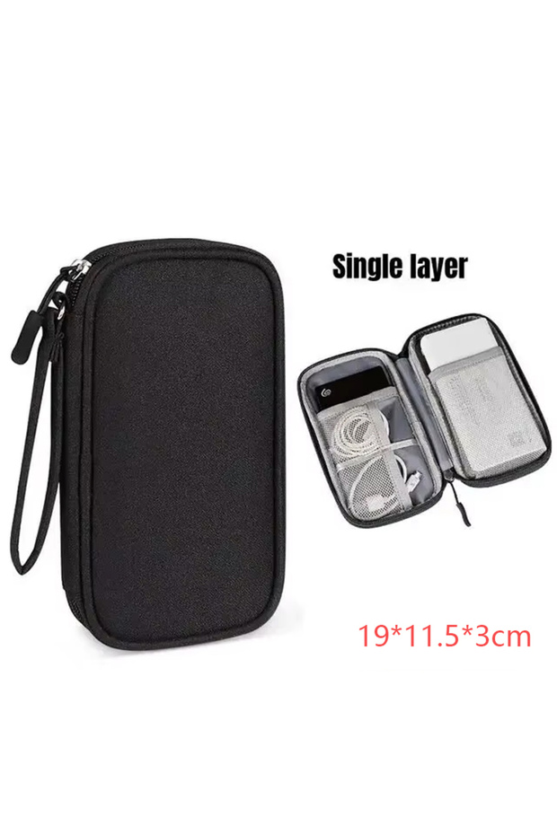 Black Portable Travel Digital Storage Bag - USB Cable Organizer Headset Charger Case in Grey/Black/N