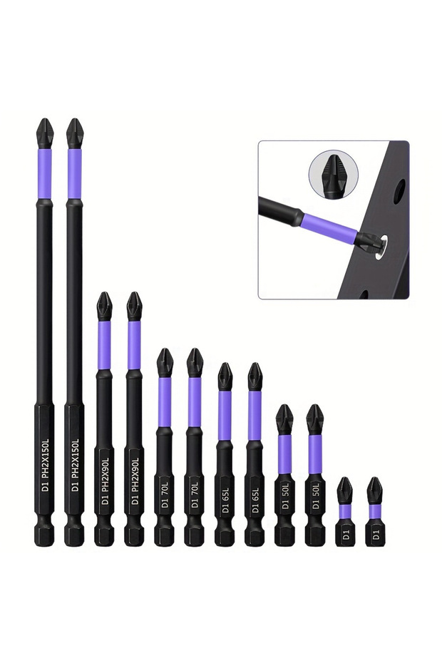12PCS Set Magnetic Screwdriver Bit Set PH2 Phillips 25-150mm Anti-slip Shockproof Alloy Steel Impact