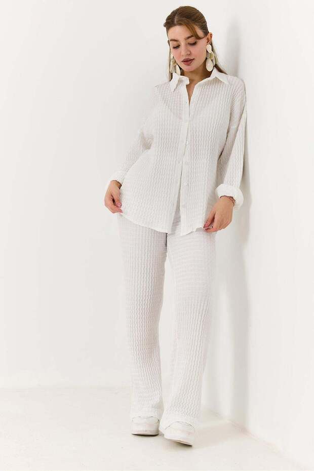 Women's white shirting blouse and pants set