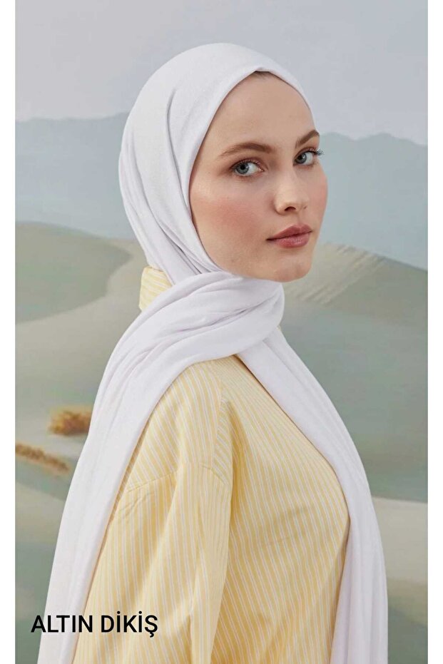 وشاح رأس من القطن الممشط ذو ملمس ناعم - أبيض-