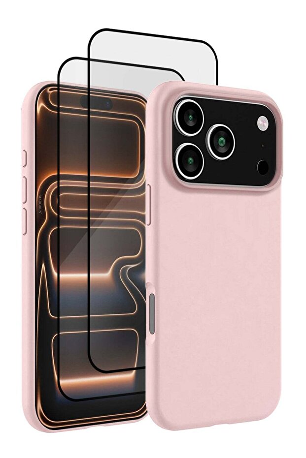 3 Packs Silicone Protective Phone Case for iPhone 17 Pro - Soft Anti-Scratch Microfiber Lining Ultra Slim Drop Protection Phone Cover with Two 3D Screen Protectors - Sand Pink-3