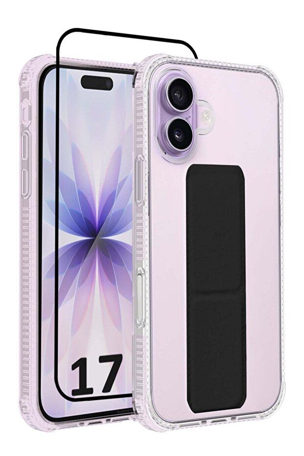 2 Packs Finger Grip Clear Case Cover for iPhone 17- Kickstand Car Magnetic Holder Multi-function Protective Two-in-one Case with 3D Screen Protector - Black-2