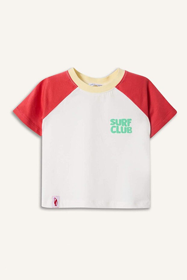 100% Cotton Oversized Printed Short Sleeve Ecru T-Shirt for Baby Boy H7315A526Sm