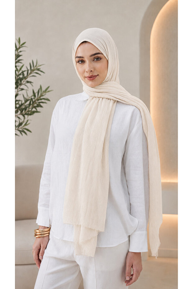 Cream Plain Cotton Comfort Shawl - 002