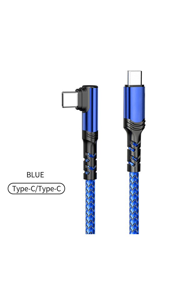 كابل USB C إلى USB C بطول 2 متر، أزرق، 120 واط، بزاوية 90 درجة، لأجهزة iPad و MacBook Pro، للشحن السريع