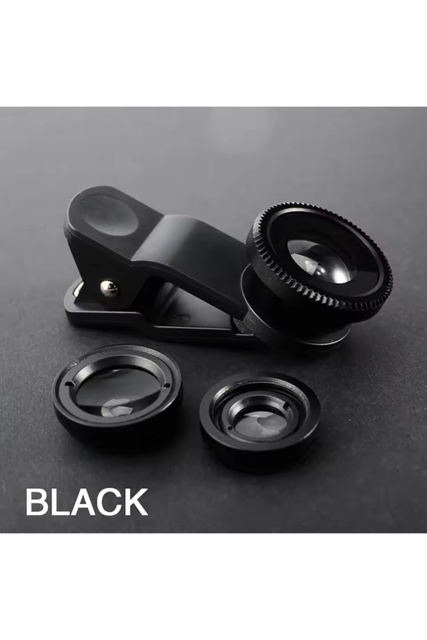 black 3 in 1 Phone Lens 0.67X Wide Angle Zoom Fisheye Macro Lenses Camera Kits For iPhone 16 Hua...