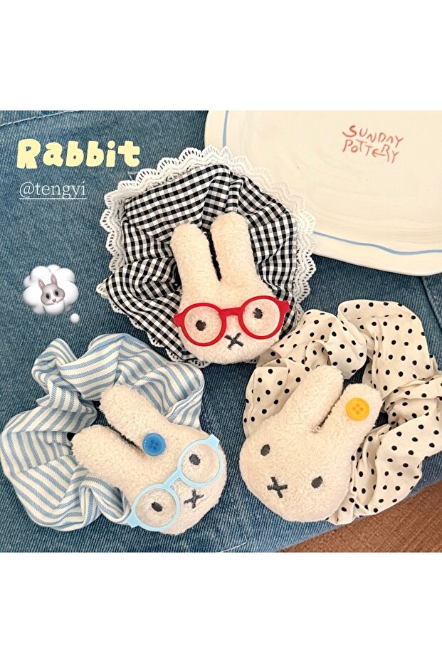 3 Styles One Each 1/3 Pcs Cute Cartoon Bunny Hair Loop Ponytail Large Intestine Loop Hair Accessory