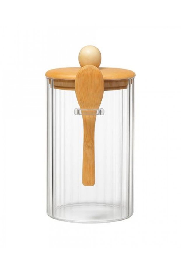 Glass Jar with Wooden Lid and Spoon 1000 Cc