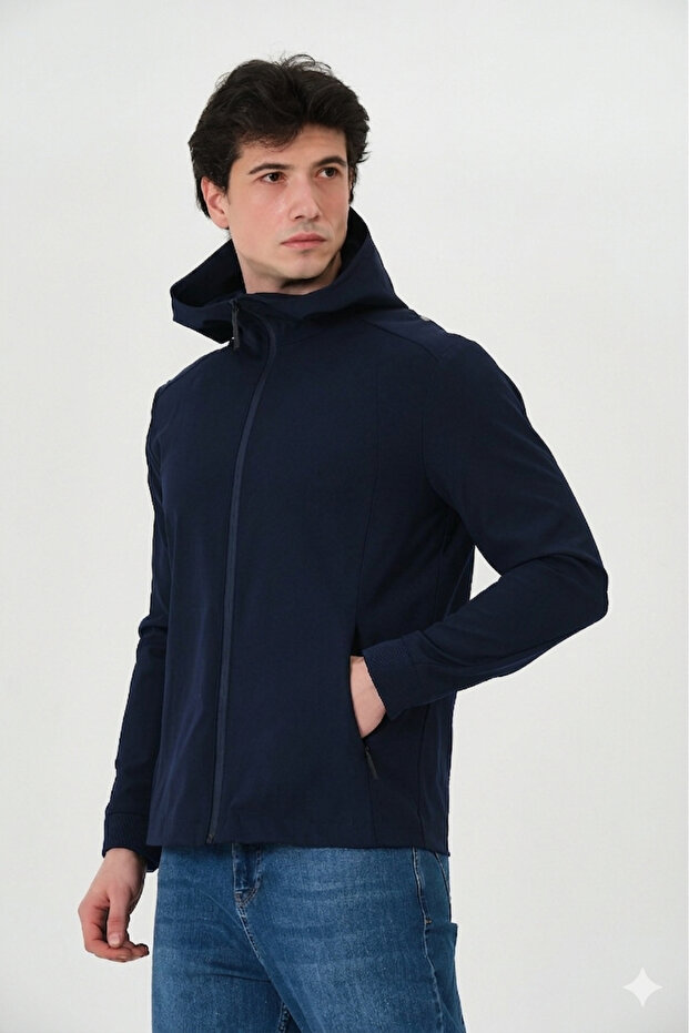Men's coat men's hooded reflective detail stretch fit coat