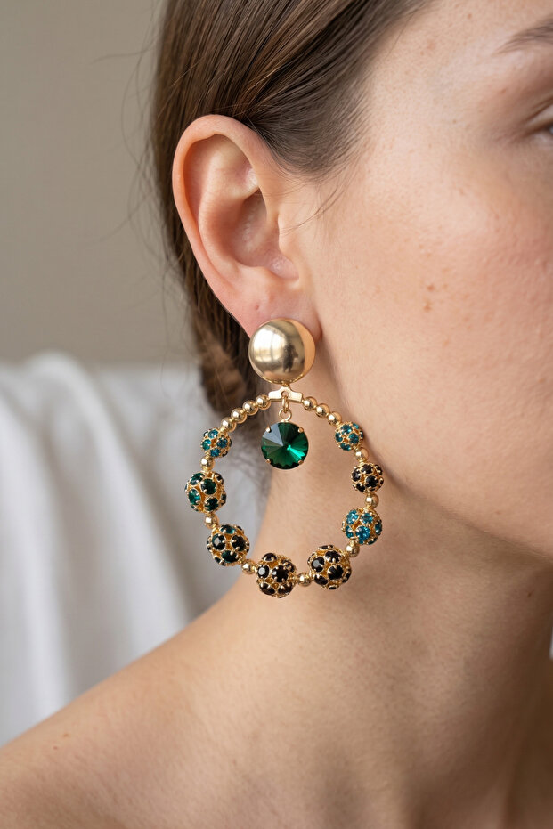 Shambala Hoop Crystal Earrings 7 Cm.