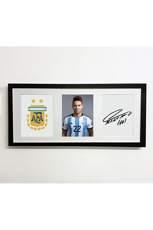 Lautaro Martínez Argentina FIFA World Cup Autographed Poster with Frame 50x23cm