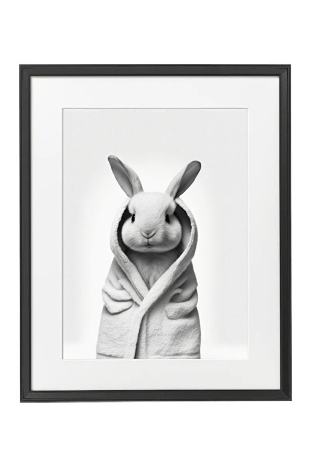 Cute Bunny in Bathrope , Bathroom Wall Art, Nursery Poster with Frame 50x40cm