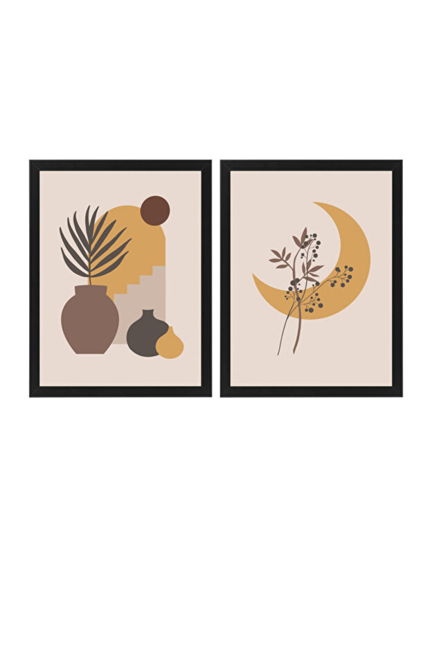 Set of 2, Mid Century Modern Art, Boho Decor, Landscape, Neutral Wall Art Poster with Frame 30x40cm