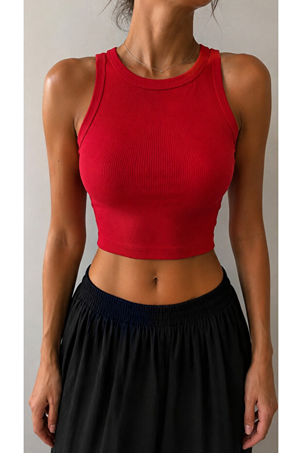 Halter Neck Taupe Thick Trim Body Bluz