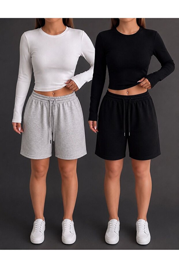 Shorts 2 Pieces Black Gray Shorts Daily Use
