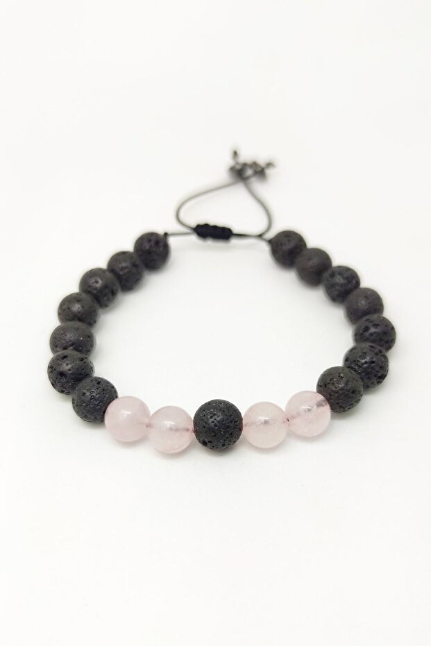 Pink Quartz Stone Natural Stone Macrame Braided Unisex Adjustable Bracelet
