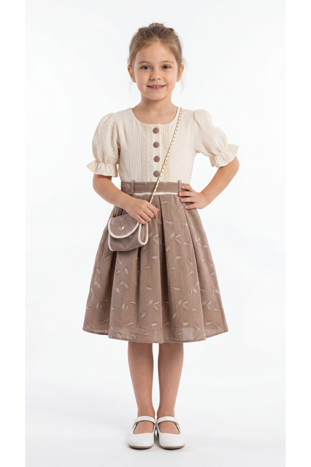 Button Detailed Bag Girl's Dress