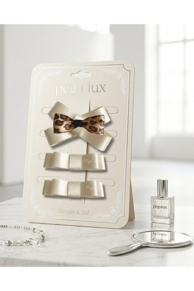 3-Piece Little Mini Lux Ecru Satin Ribbon with Stone-Set Clasp, Holiday, Celebration, Special Day