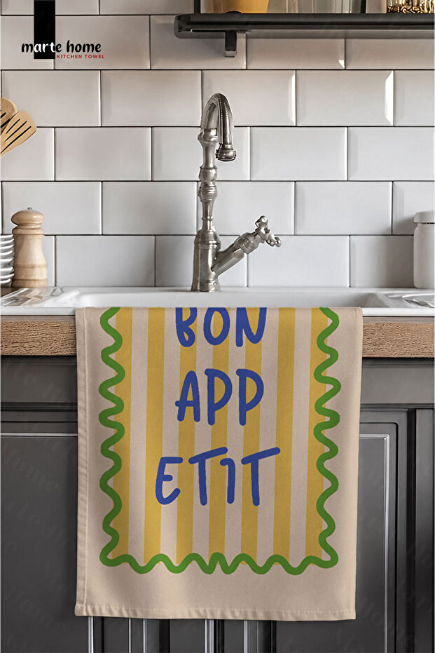 منشفة مطبخ ملونة مطبوعة بتصميم BON APPETIT مقاس 40x60، قماش تجفيف