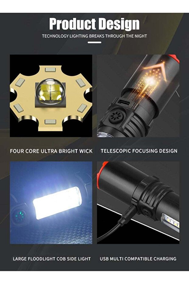 Rechargeable Flashlight Handheld Flashlights 2 in 1 Rechargeable Flashlight with Plastic Hook - 3