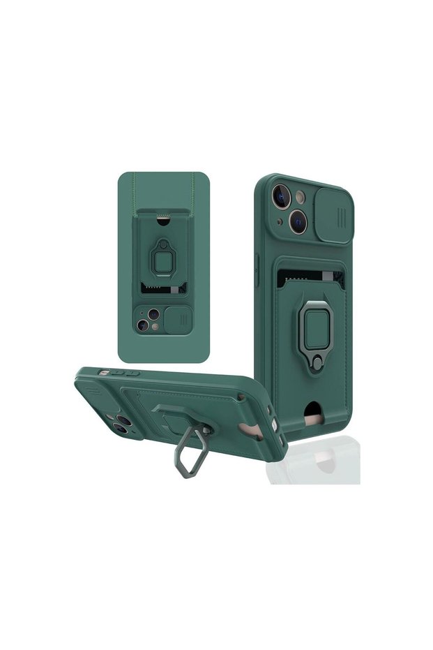 iPhone 14 Plus Case Zuma Silicone with Business Card Ring - Green