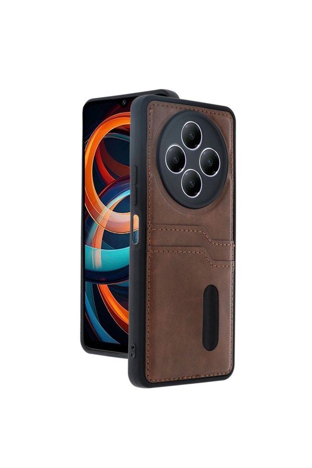 Xiaomi Redmi 14C Case Sara Leather Case with Business Card Holder - Tan
