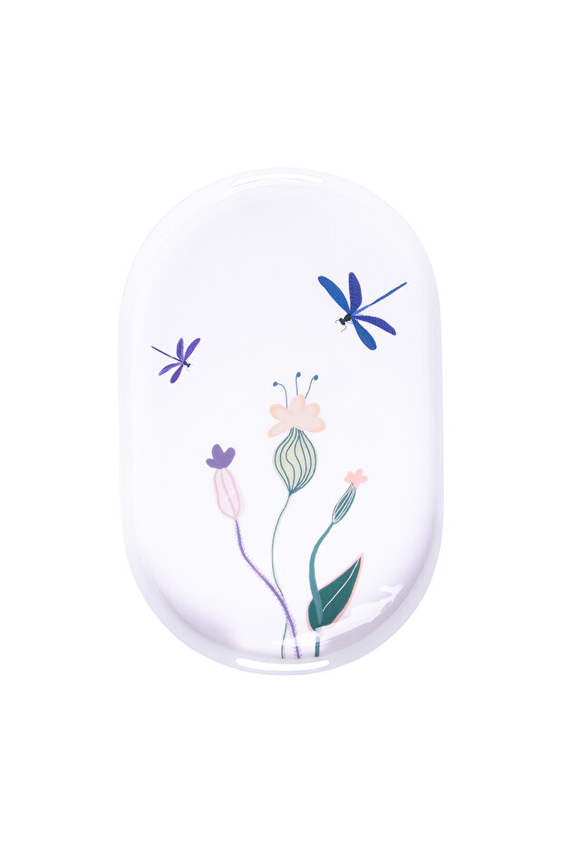 Belina Oval Serving Tray with Floral Dragonfly Pattern