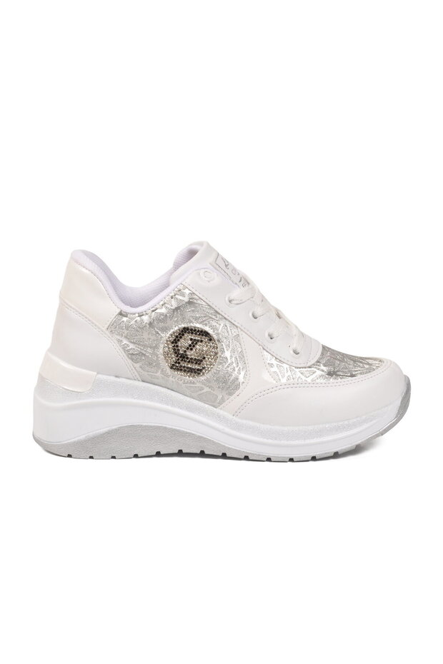 White Lace-Up High Sole Women's Sports Shoes
