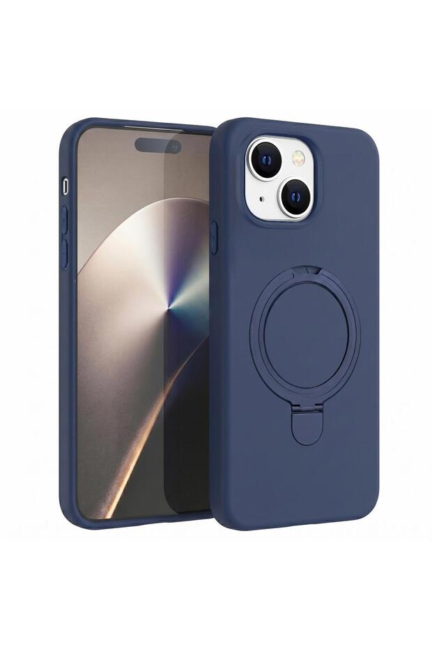 Apple iPhone 15 Compatible Case Aura Stand Magsafe Navy Blue