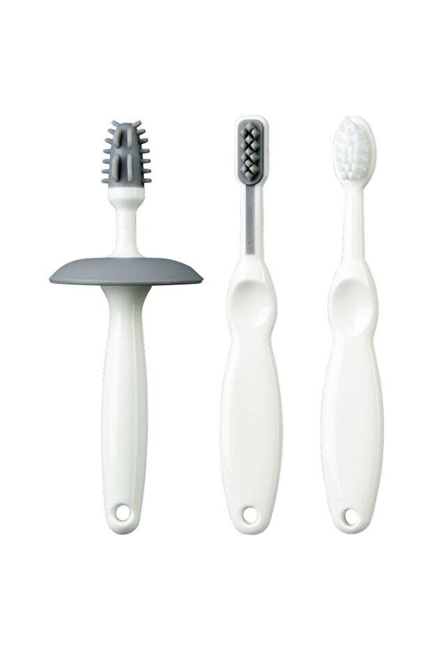 - Infant to Toddler Toobrush Training Set - 3pcs - White/Grey