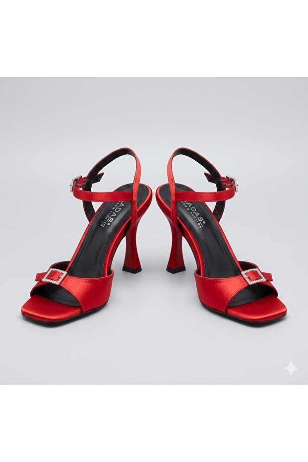 (Dekas) Women's Heeled Shoes with Front Buckle Detail Red