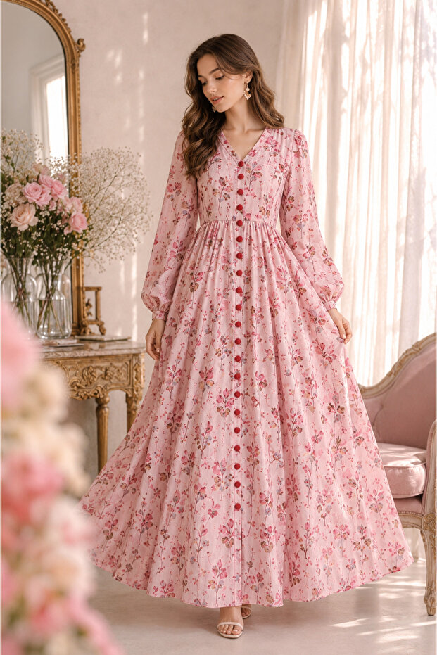 - Blush Petal Floral Maxi Dress