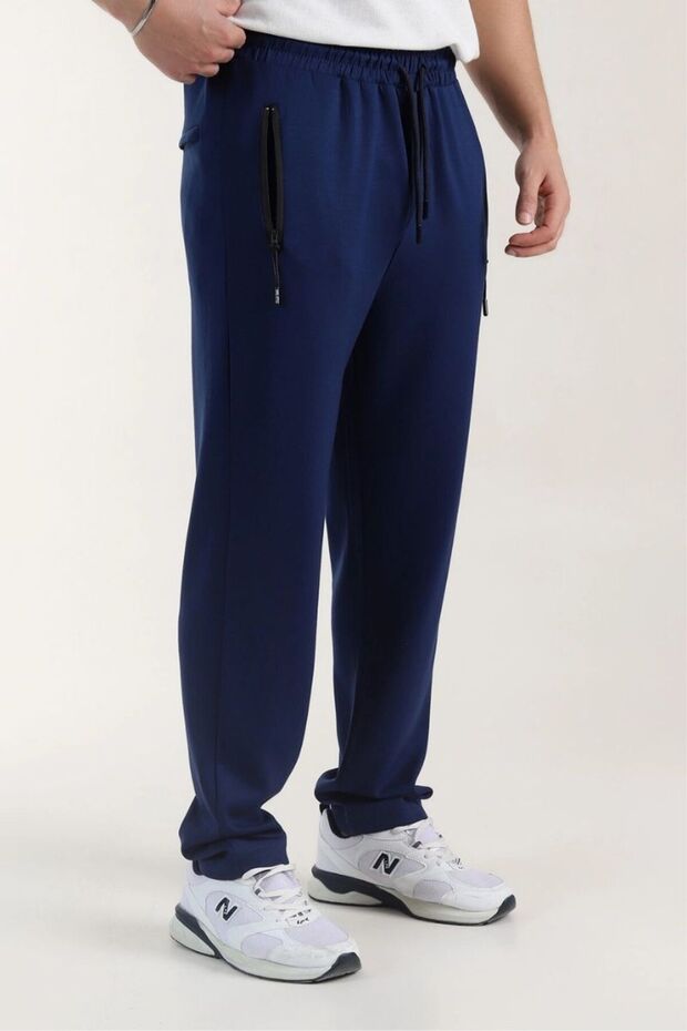 Men's Soft Textured Reverse Zipper Straight Leg Sweatpants