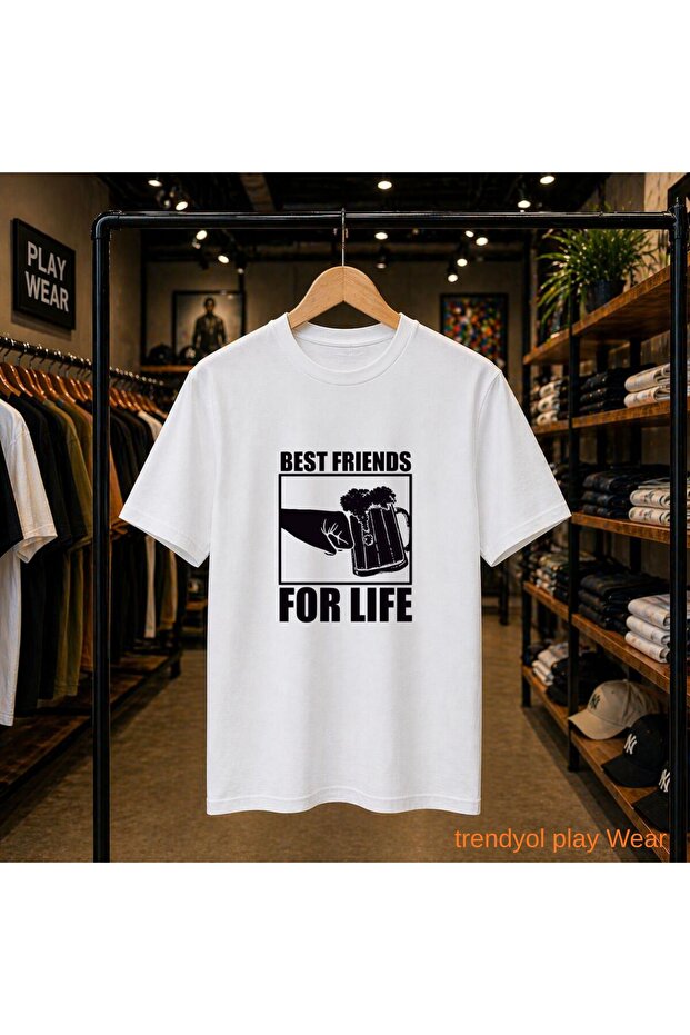 For Life Chest Printed 100% Cotton Oversize Loose Regular Fit Crew Neck T-Shirt