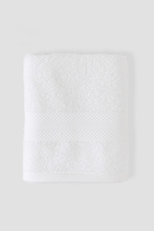 Diamo Hand Towel with Diamond Pattern Border, 100% Certified Cotton, 1 Piece, 50X80Cm - White