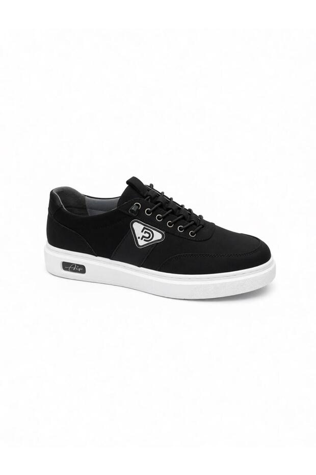 Men's Black Genuine Leather Daily Casual Shoes Sneaker White Sole 9372