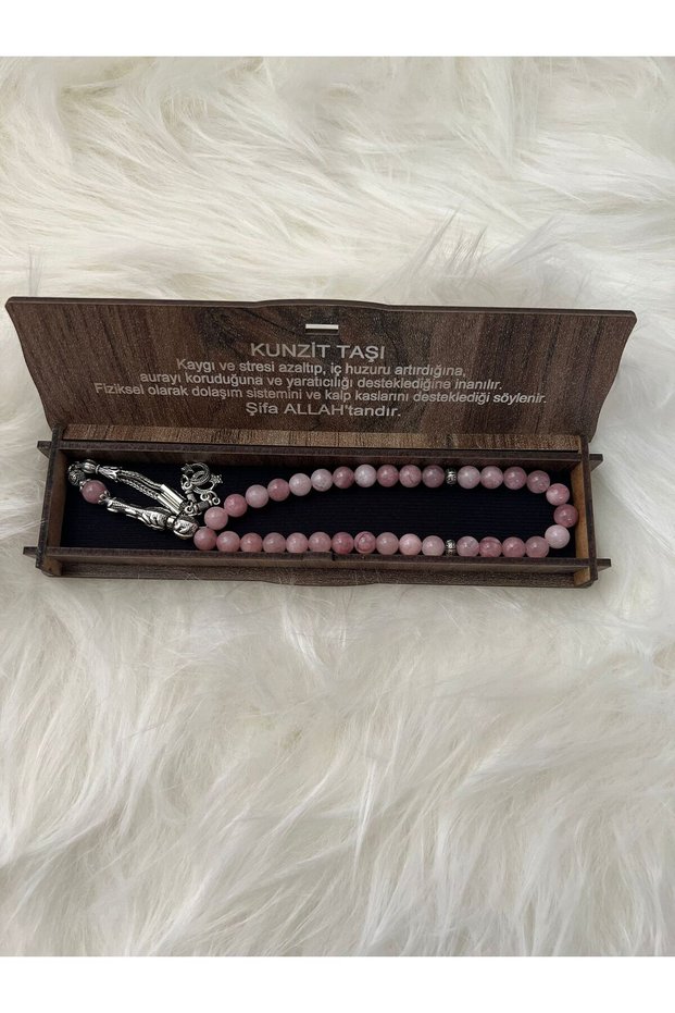 Kunzite Stone Prayer Beads Natural Stone in Special Wooden Box