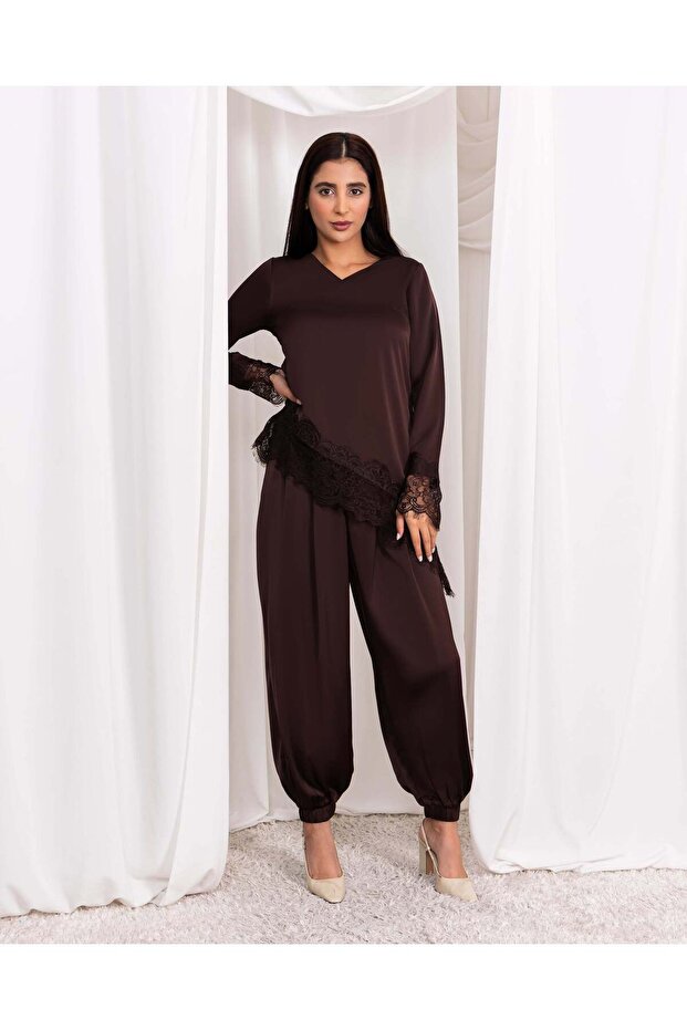 Diagonal Lace Top – Chocolate Brown