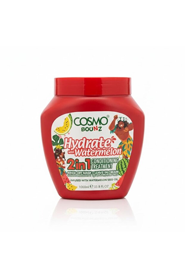 Cosmo Bounz Hydrate With Watermelon 2 in 1 Conditioning 1000ml Rinse off Mask + Leave -in Cream