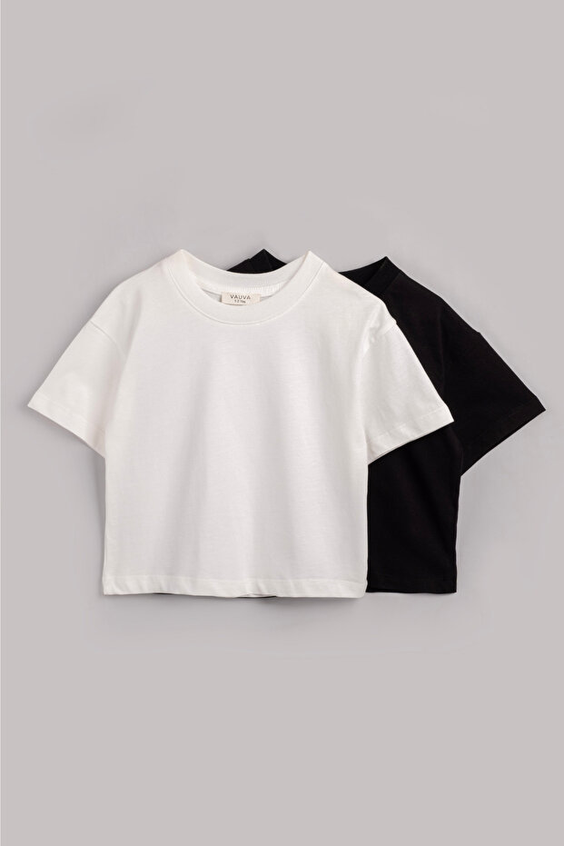 Boys and Girls 2-Piece Basic Oversize T-Shirt Black and White 100% Cotton 1-6 Years