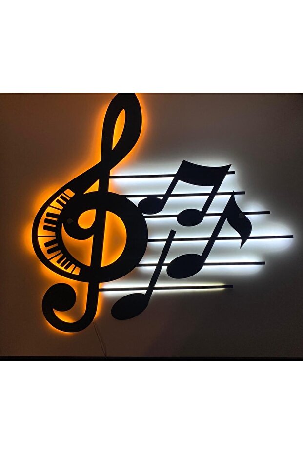 Müzik Notası LED Işıklı Tablo 3mm | Müzisyen Odası Duvar Dekoru | MDF Müzik Stüdyosu Tablo 80x90 - 1