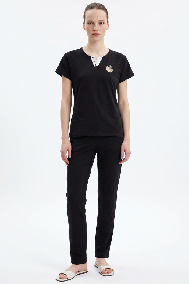 Flowy Comfortable Fit Combed Cotton Trouser Set - Black