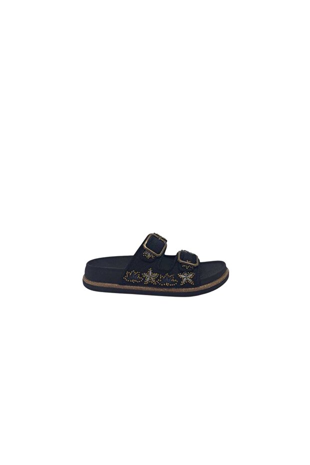 Pienn 124 Women's Black Buckle Slippers